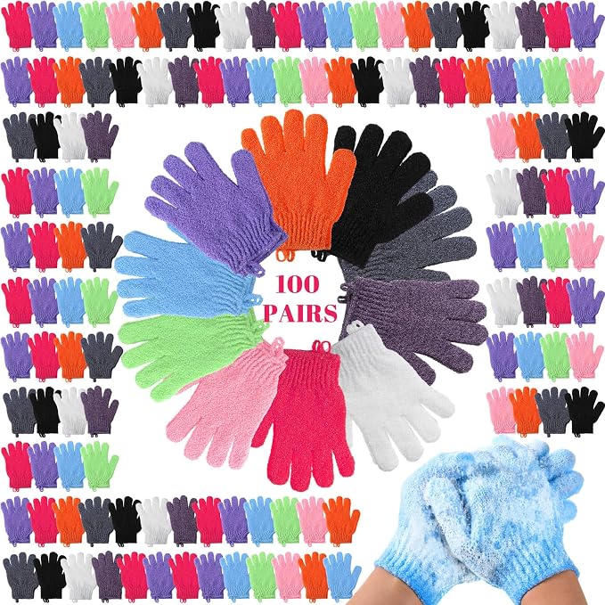 FoldTier 200 Pcs Exfoliating Gloves Bulk by FoldTier