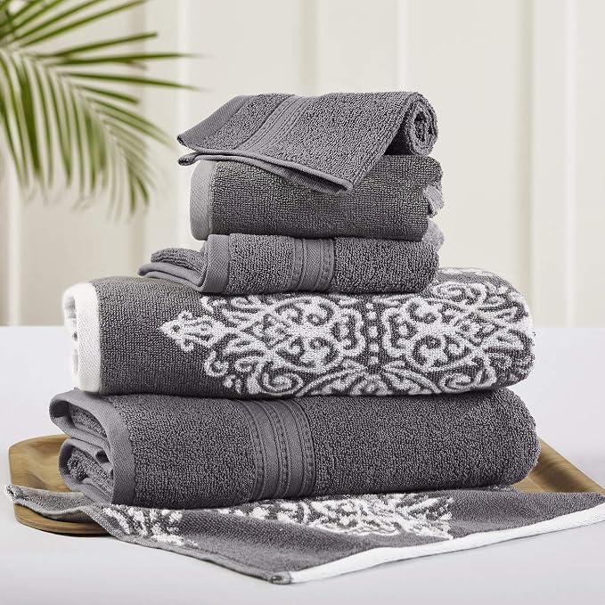 Modern Threads 6 Piece Reversible Yarn Dyed Jacquard Towel Set Artesia Damask by ModernThreads
