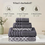 Modern Threads Classic Diamond 6-Piece 100% Cotton Towel Set – Yarn Dyed - Image 3