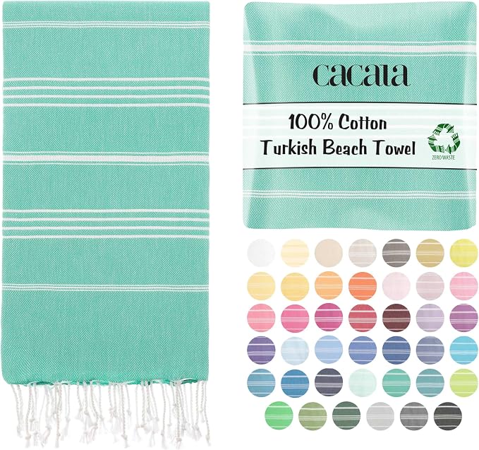 Cacala Lightweight and Thin Turkish Beach Towel 100% Cotton Sand-Free and by CACALA
