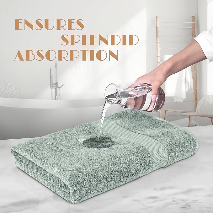 White Classic Green Bath Towels 27x54 Inch, Cotton Towel Set - Image 5