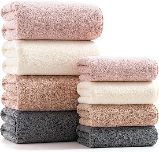 sakano Family Sized 8 Piece Towel Bundle, 4 Bath Towels and 4 Hand Towels by Unknown