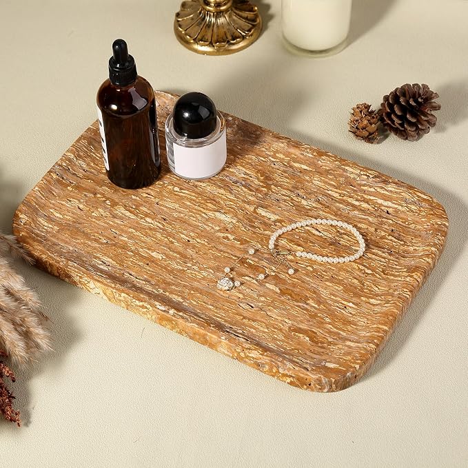 Karibiber Natural Marble Vanity Tray, 11.8" Travertine/Stone Bathroom Tray - Image 6