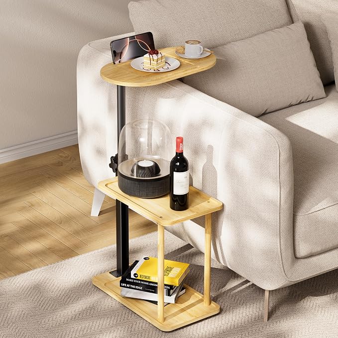Bathtub Tray Table, Freestanding Bath Side Table Tub Tray Caddy, 3 Layer Bamboo - Image 8