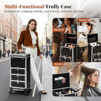 Rolling Makeup Train Case with 3 Drawers, Nail Trolley Cart Salon Station - Image 2