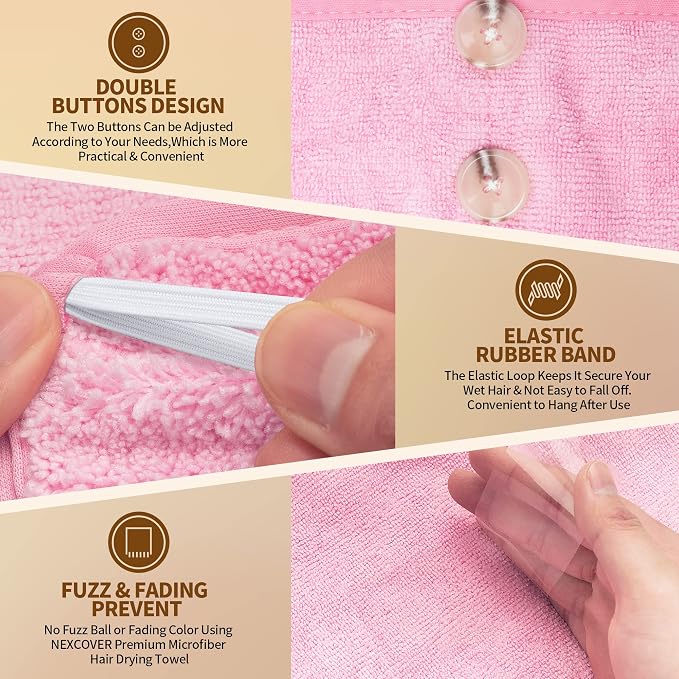 NEXCOVER Hair Towel Microfiber, 2 Pack Pink 9.8 inch X 25.5 inch Hair Wrap - Image 3