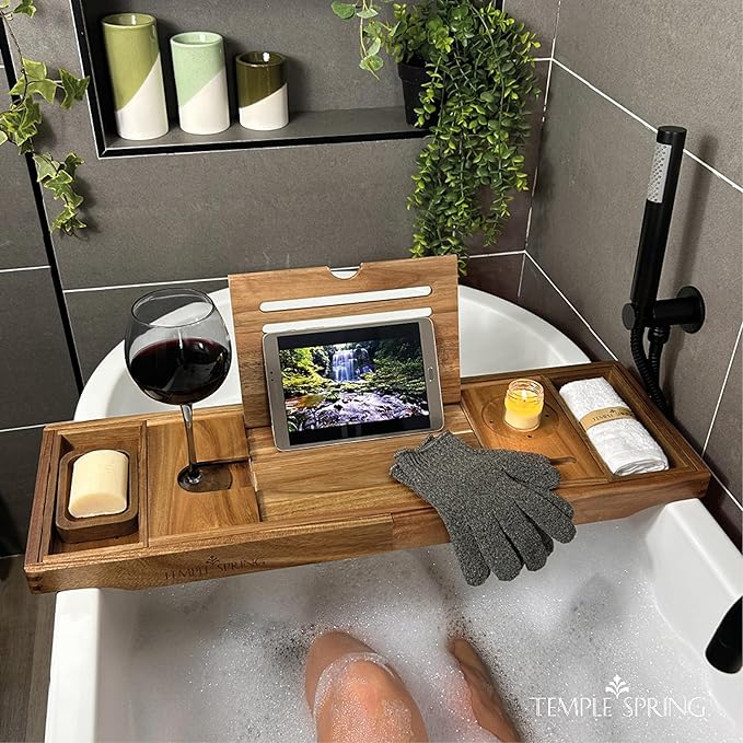 Temple Spring Acacia Wood Bathtub Tray Caddy - Image 5