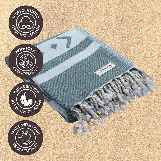 FESHKA Sand Free Turkish Beach Towel Quick Dry Bath Towel, Oversized Beach - Image 4