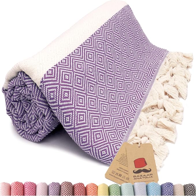 Bazaar Anatolia Turkish Beach Towel – 100% Cotton, Quick Dry, Sand Free Towel by BazaarAnatolia