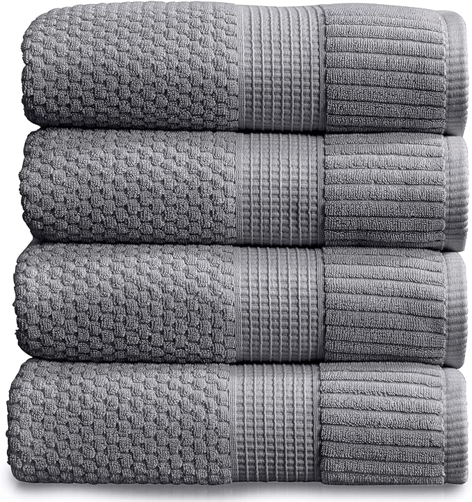 NY Loft 100% Cotton Bath Towel Set of 4 | Grey Towels | Oeko-TEX® Standard 100 by NYLoft