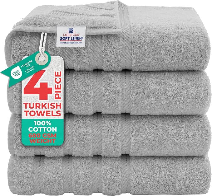 American Soft Linen Luxury 4 Piece Bath Towel Set, 600 GSM 100% Cotton Turkish by AmericanSoftLinen