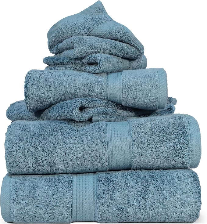 SUPERIOR Solid Egyptian Cotton Towel Set, Washcloths 13” x 13”, Hand Towels 20” - Image 2