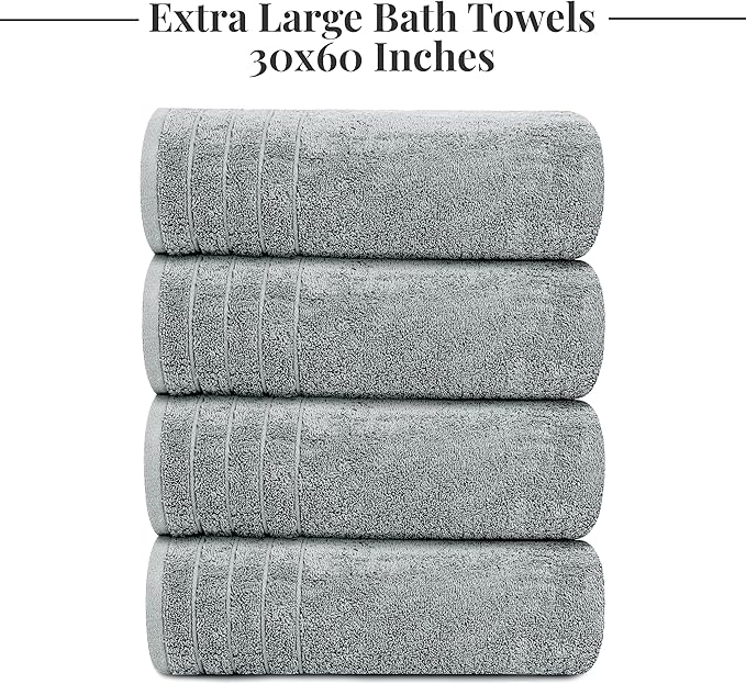 Tens Towels Pack of 4 Extra Large Bath Towels 30 x 60 Inches, 100% Cotton - Image 5