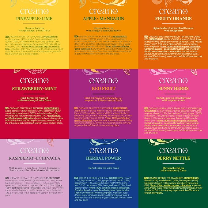Creano Organic Herbal & Fruit Tea Gift Set – 45 Organic Tea Bags in 9 Dreamy - Image 4