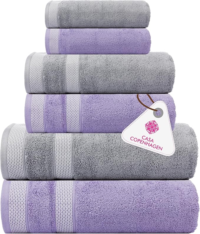 CASA COPENHAGEN Solitaire 6Pcs 100% Egyptian Cotton Large Designer Towels Gift by CASACOPENHAGEN
