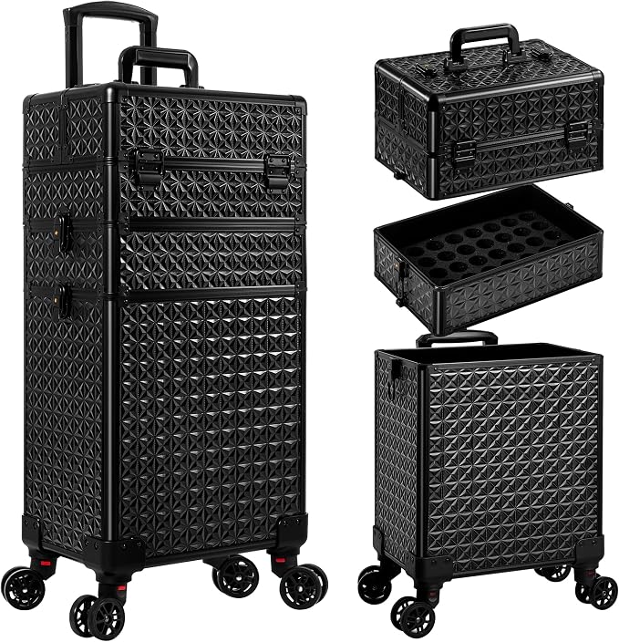 3 in 1 Rolling Makeup Train Case Professional Large Cosmetic Trolley by Unknown