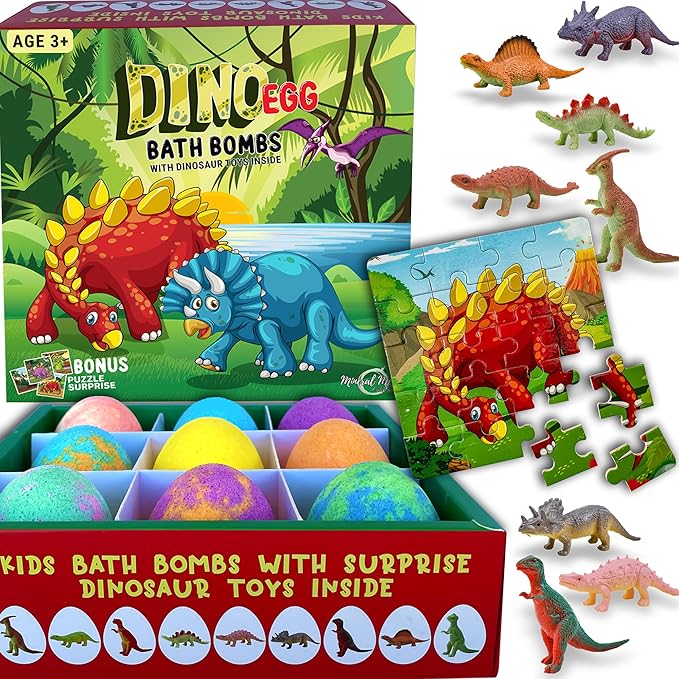 Bath Bombs for Kids with Surprise Toys Inside Plus Dinosaur Puzzle by MineralMeCalifornia