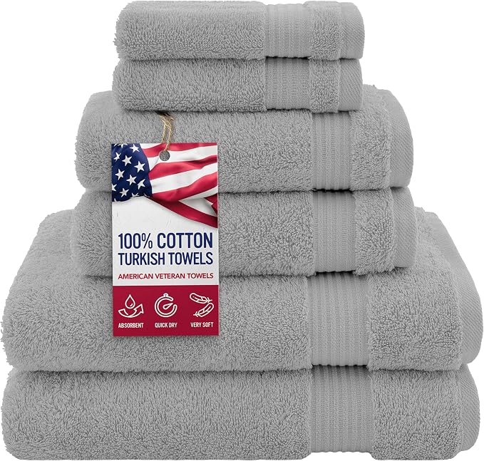 American Veteran Towel, 100% Cotton Turkish 6 Piece Towel Set, Luxury Towels by AmericanVeteranTowel