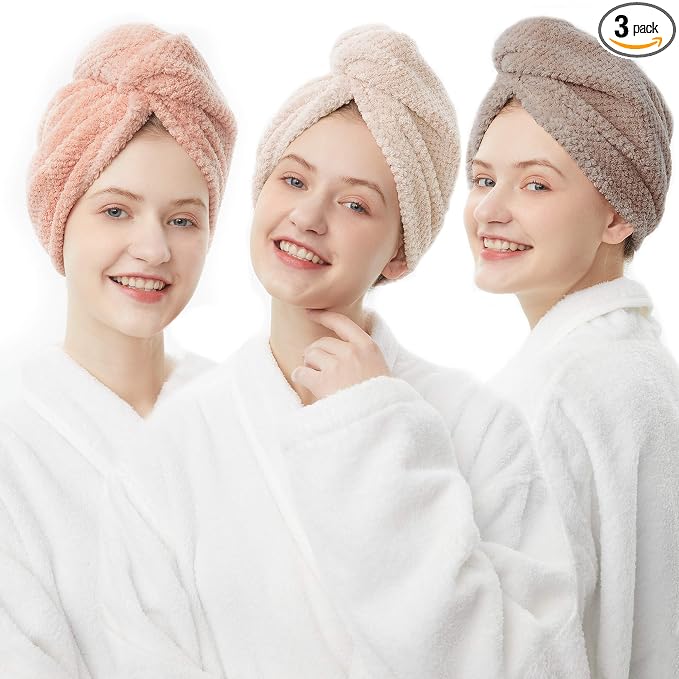 ELLEWIN Hair Towel Wrap 3 Pack, Microfiber Hair Drying Shower Turban by ELLEWIN