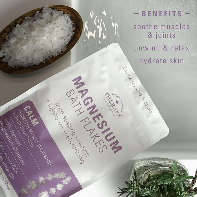 Village Naturals Therapy Calm Magnesium Bath Flakes, Lavender Vanilla Scent - Image 4