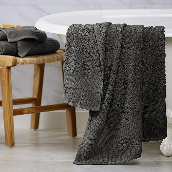 NY Loft 100% Cotton 4 Pack Bath Towels, Dark Grey, OEKO-TEX Certified, Machine - Image 8