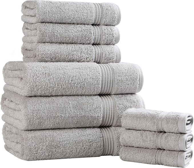 Superior Egyptian Cotton 9-Piece Towel Set, Guest Bath Decor Essentials - Image 2