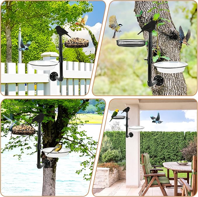 Wall-Mounted Bird Feeder with Metal Seed Tray and 2 Bath Bowls - Image 2