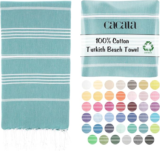 Cacala Lightweight and Thin Turkish Beach Towel 100% Cotton Sand-Free and by CACALA