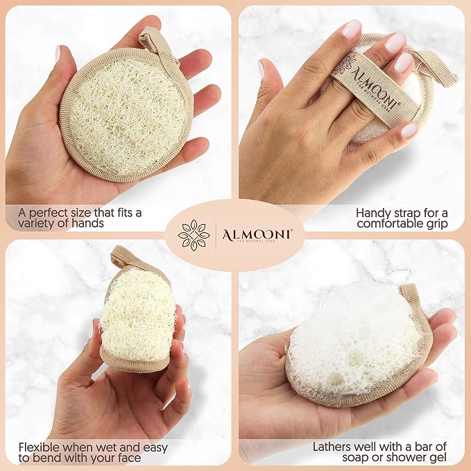 Almooni Natural Loofah Exfoliating Facial Scrubber, Made - Image 3