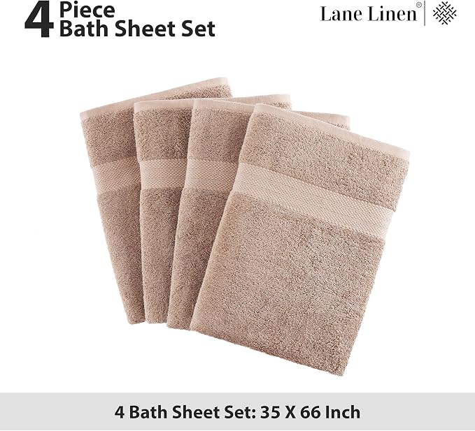 LANE LINEN 100% Pure Cotton Bath Sheets 4 Pack - Image 5