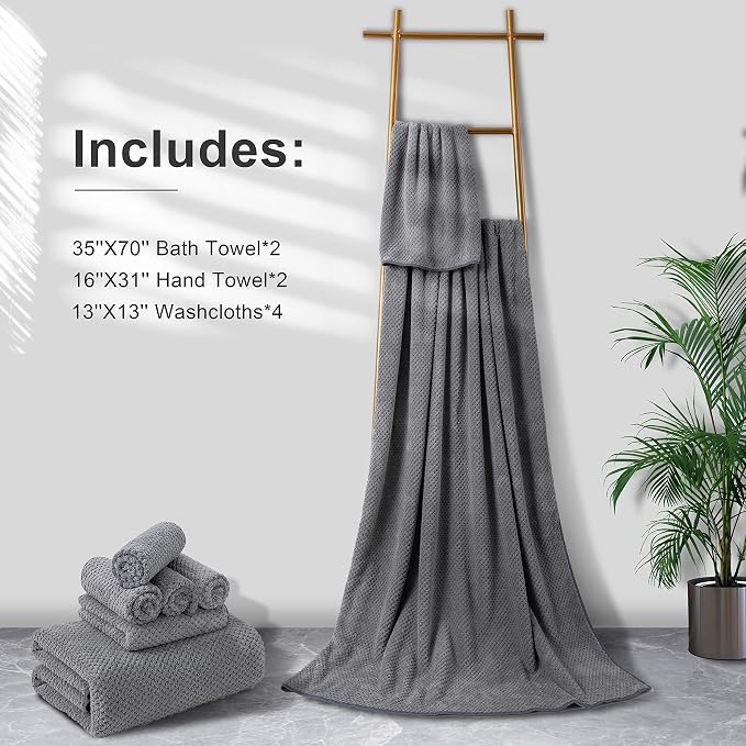 8-Piece Gray Bath Towel Set, 2 Extra Large Bath Towel Sheets, 2 Hand Towels and - Image 6