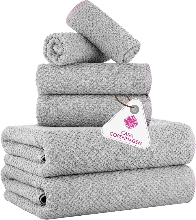 CASA COPENHAGEN Popcorn 6Pcs 100% Egyptian Cotton Large Designer Towels Gift by CASACOPENHAGEN