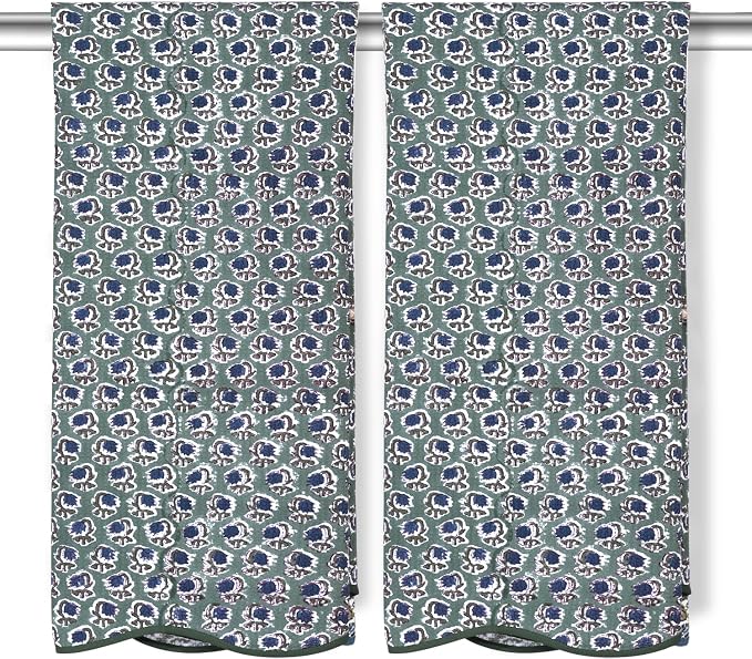 Ridhi Block Print Basil Green Cotton Spa/Beach Towel 27"x54" Set of 2 Handmade by Ridhi