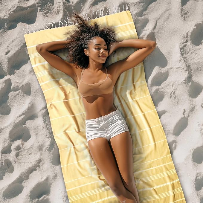 Cacala Lightweight and Thin Turkish Beach Towel 100% Cotton Sand-Free and - Image 3