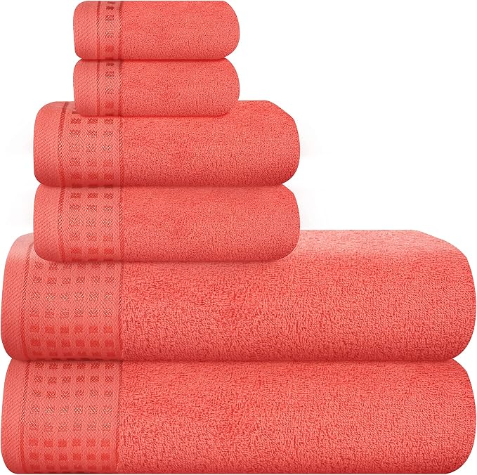 GLAMBURG 100% Cotton Ultra Soft 6 Pack Towel Set, Contains 2 Bath Towels 28x55 by GLAMBURG