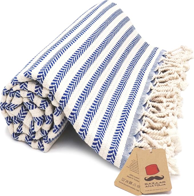 Bazaar Anatolia Turkish Beach Towel – 100% Cotton, Quick Dry, Sand Free Striped by BazaarAnatolia