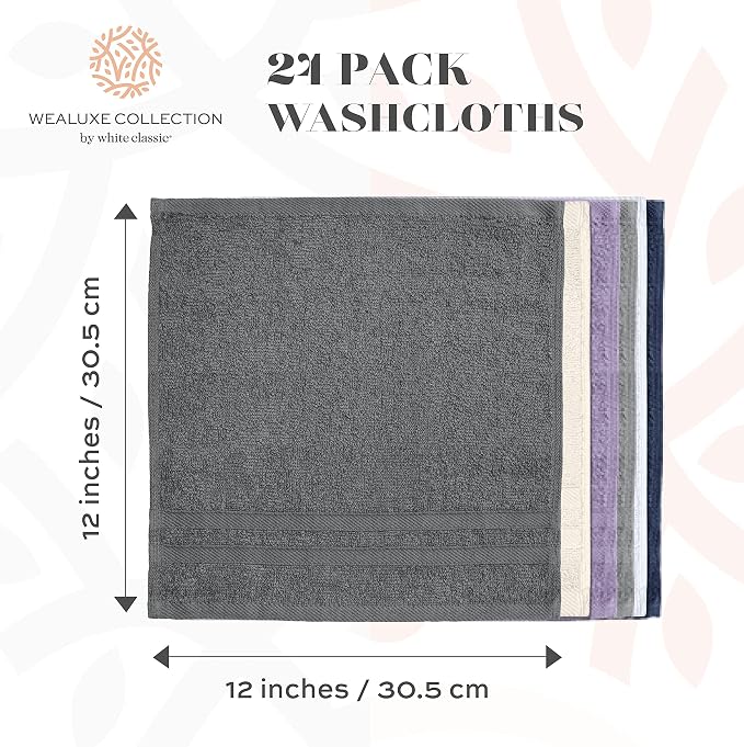 White Classic Wealuxe Multi Washcloths 24 Pack - Image 5