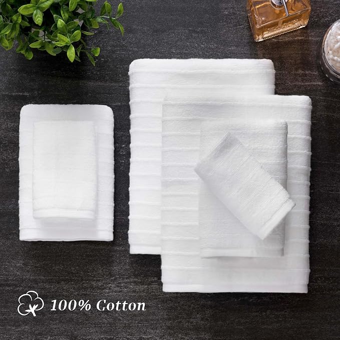 Welhome James 100% Cotton Textured Stripe Towels - Image 6