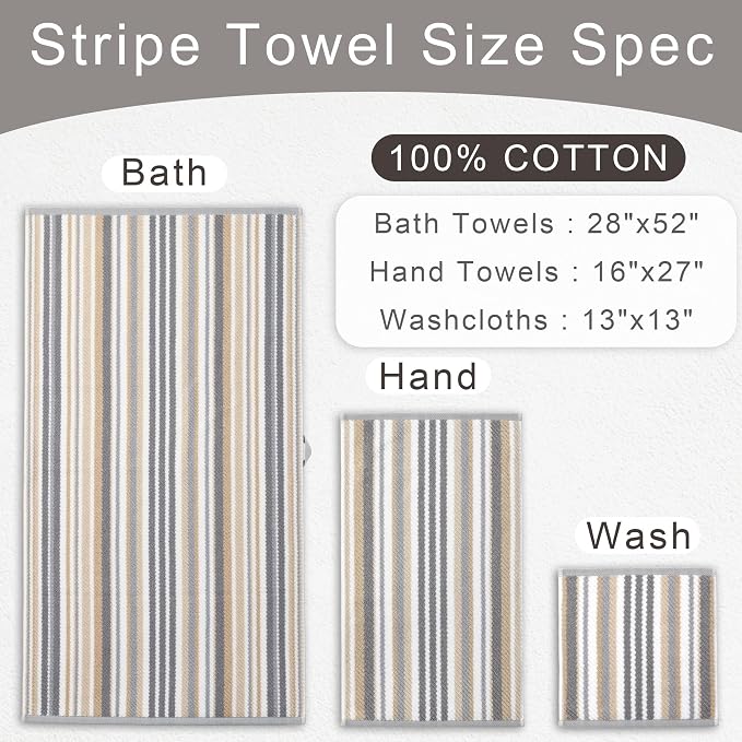 Beige Striped Hand Towels, Bathroom Hand Towels Set of 4, Soft Towel Set - Image 4