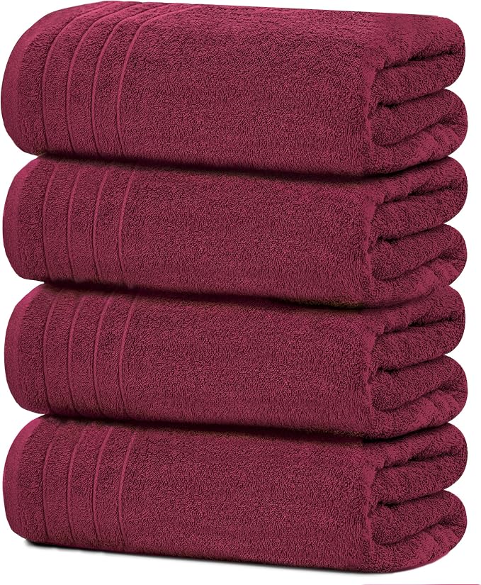 Tens Towels Pack of 4 Extra Large Bath Towels 30 x 60 Inches, 100% Cotton by TensTowels