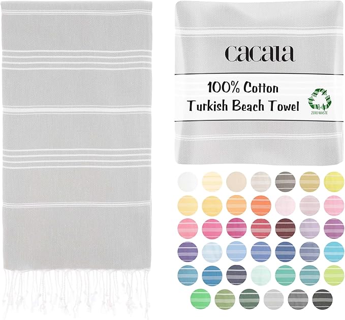 Cacala Lightweight and Thin Turkish Beach Towel 100% Cotton Sand-Free and by CACALA