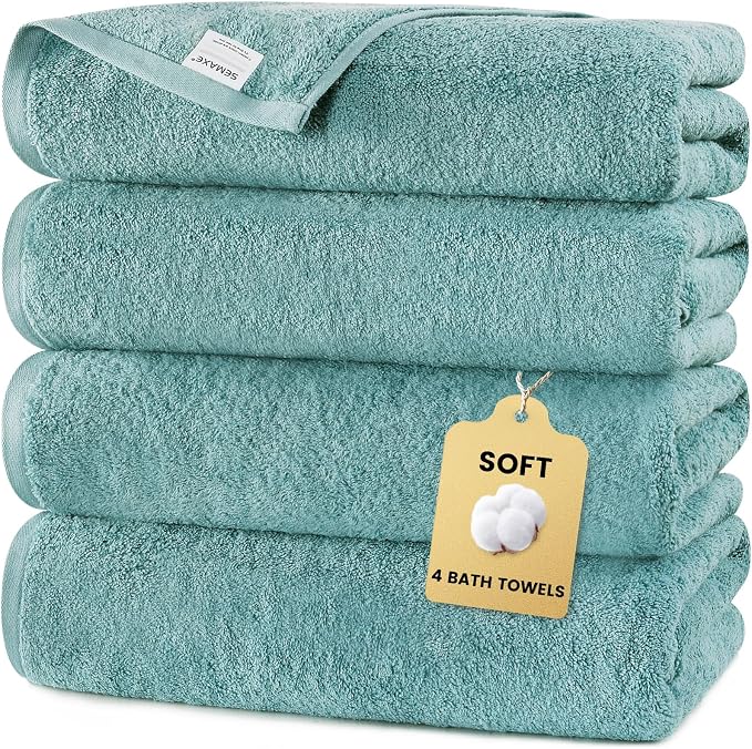 SEMAXE 4 Piece Blue Bath Towel Set by SEMAXE