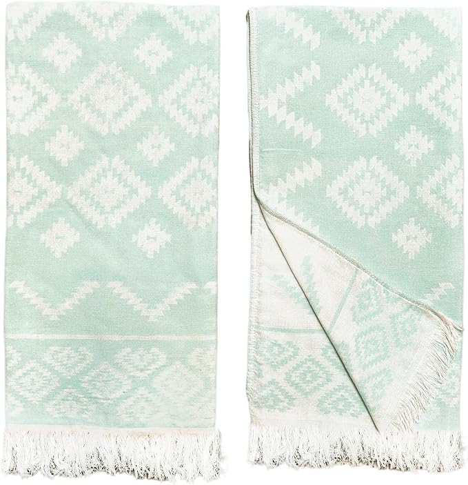 RAY SILVER Aztec Turkish Hand Towels Set of 2 100% Cotton Peshtemal Soft Feel by RaySilver