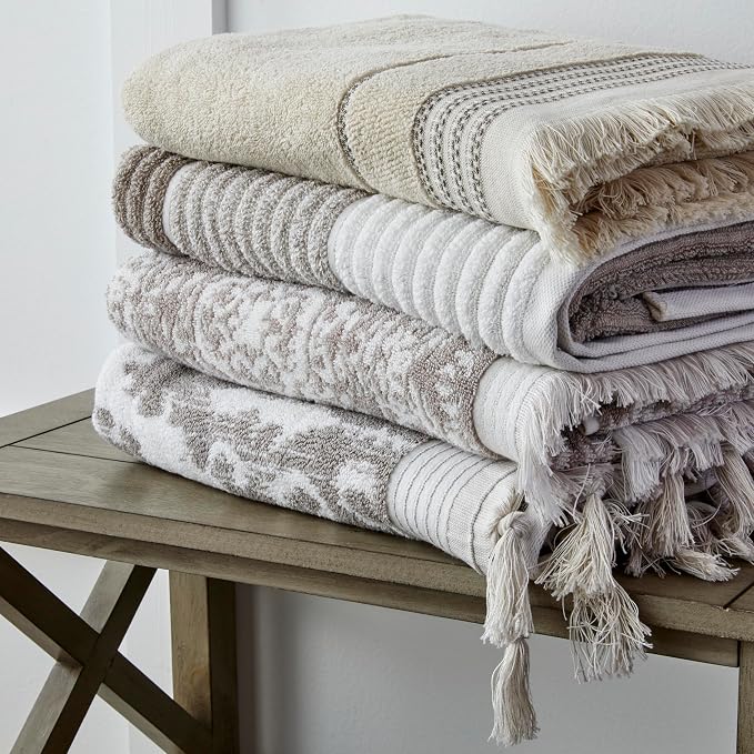 SKL Home Mirage Fringe 100% Turkish Cotton Bath Towel, Taupe 54.00" x 28.00" - Image 5