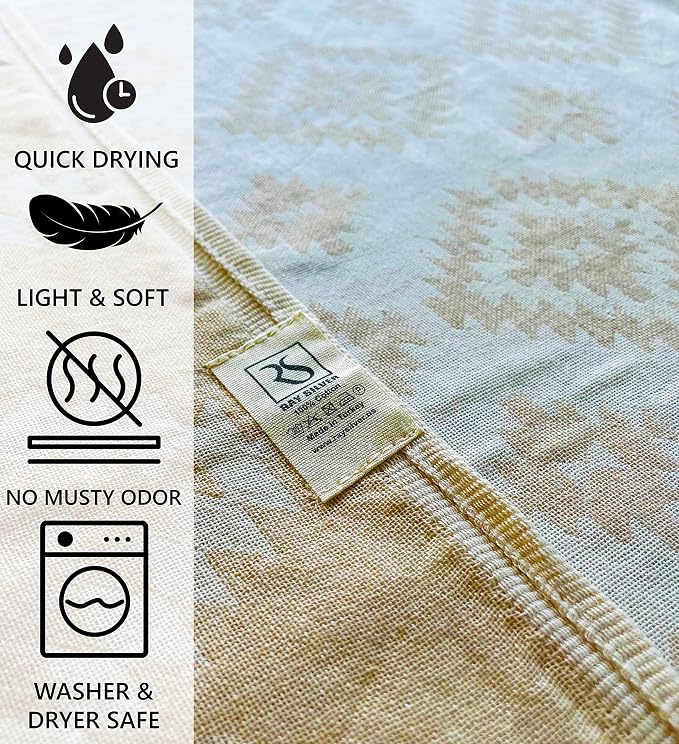 RAY SILVER Aztec Turkish Hand Towels Set of 2 100% Cotton Peshtemal Soft Feel - Image 6