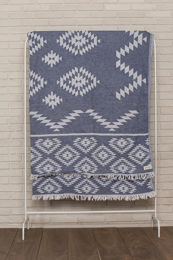 Bersuse 100% Cotton Teotihuacan XL Throw Blanket Turkish Towel Beach Blanket - Image 8