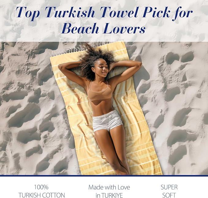 Cacala Lightweight and Thin Turkish Beach Towel 100% Cotton Sand-Free and - Image 3