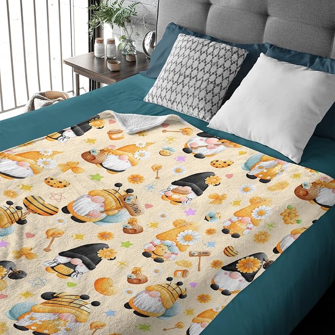 Bee Kind Gnome Flannel Fleece Blanket Throw Couch Microfiber Soft Cozy - Image 3