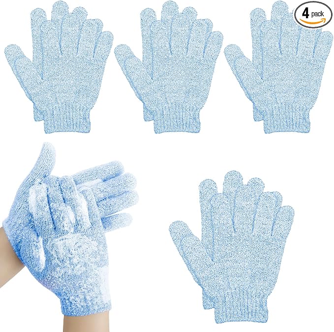 4 Pairs Bath Gloves, Exfoliating Body Scrub Mitts by Biiange