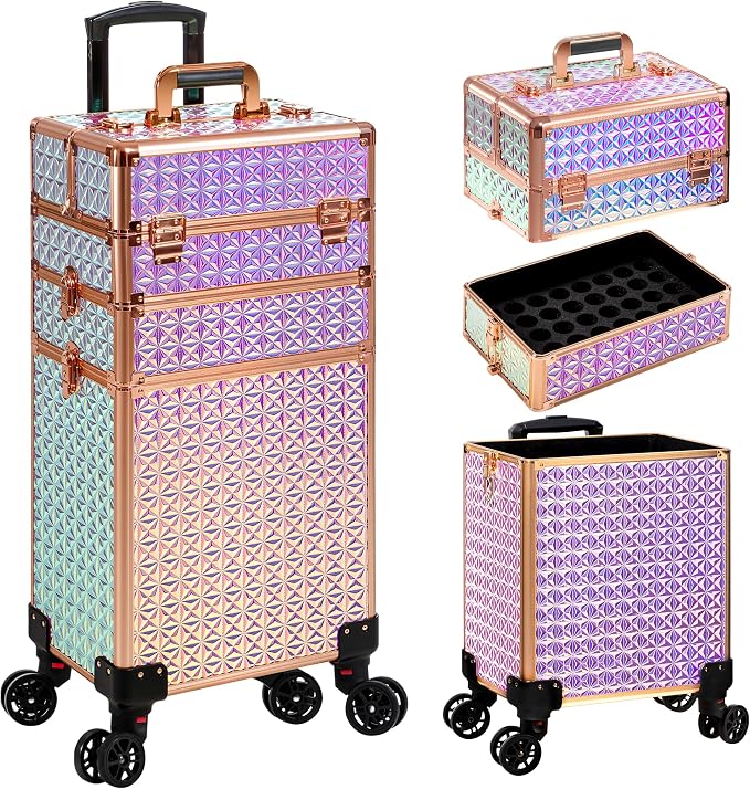 3 in 1 Rolling Makeup Train Case Professional Large Cosmetic Trolley by Unknown